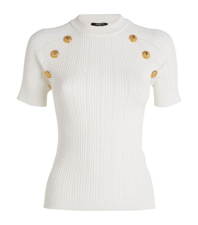 Shop Balmain Knitted Short-sleeved Top In White