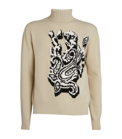 Shop Etro Wool Paisley Rollneck Sweater In Grey
