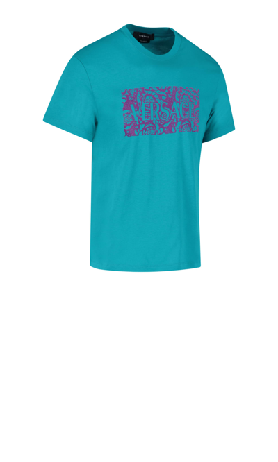 Versace Logo-print Short-sleeved T-shirt In Blue