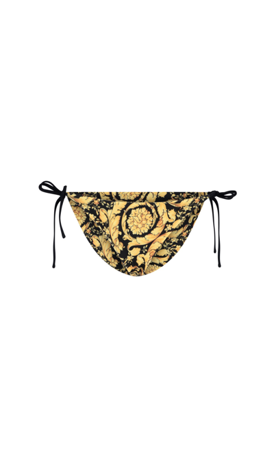 Versace Barocco-print Side-tie Bikini Bottoms In Black