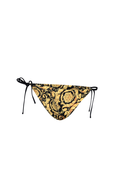 Versace Barocco-print Side-tie Bikini Bottoms In Black