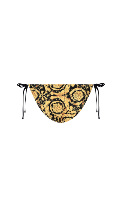 Versace Barocco-print Side-tie Bikini Bottoms In Black