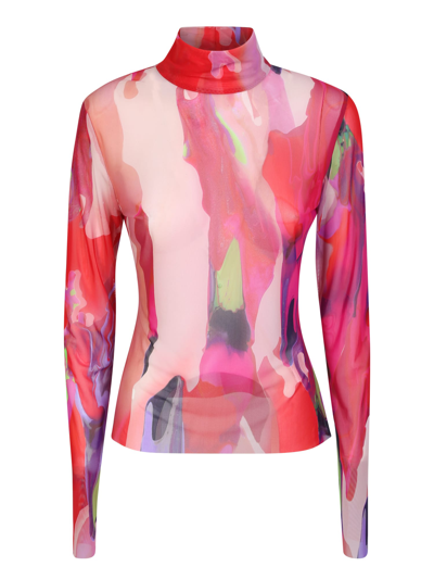 Msgm Abstract-pattern Long-sleeve Top In Pink,multi