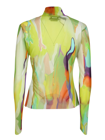 MSGM SHEER TOP WITH ABSTRACT PRINT LIME 