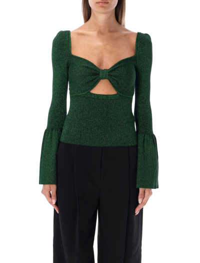 Self-portrait Lurex Knit Viscose Blend Top In Green