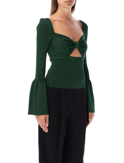 Self-portrait Lurex Knit Viscose Blend Top In Green