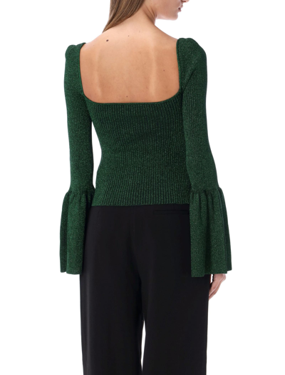 Self-portrait Lurex Knit Viscose Blend Top In Green