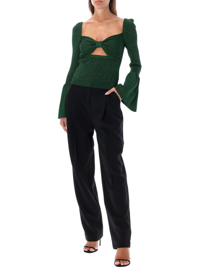 Self-portrait Lurex Knit Viscose Blend Top In Green