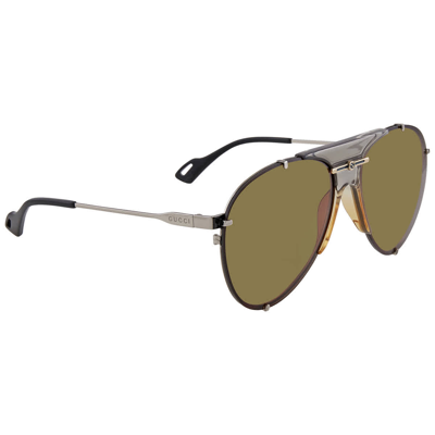Shop Gucci Brown Aviator Unisex Sunglasses Gg0740s 003 61 In Brown,silver Tone