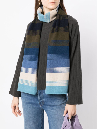 Shop Pringle Of Scotland Striped Lambswool Scarf In Blau