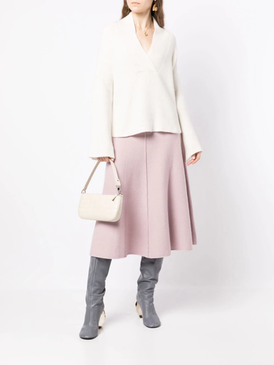 Pringle Of Scotland Ribbed-knit Shawl-neck Jumper In Weiss
