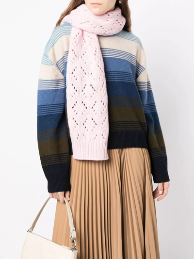 Pringle Of Scotland Diamond Eyelet-stitch Wool Scarf In Rosa
