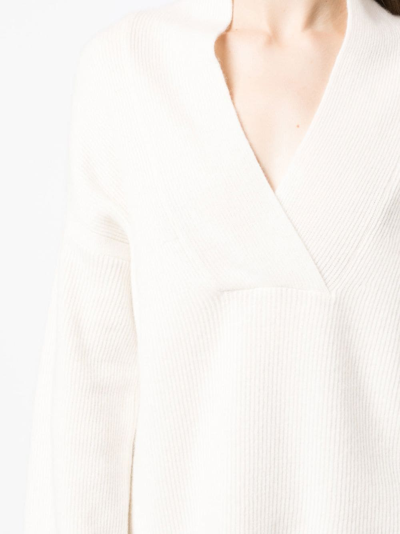 Pringle Of Scotland Ribbed-knit Shawl-neck Jumper In Weiss