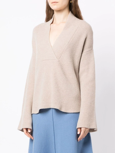 Shop Pringle Of Scotland Ribbed-knit Shawl-neck Jumper In Nude
