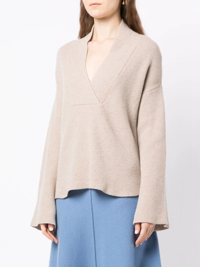 Pringle Of Scotland Ribbed-knit Shawl-neck Jumper In Nude