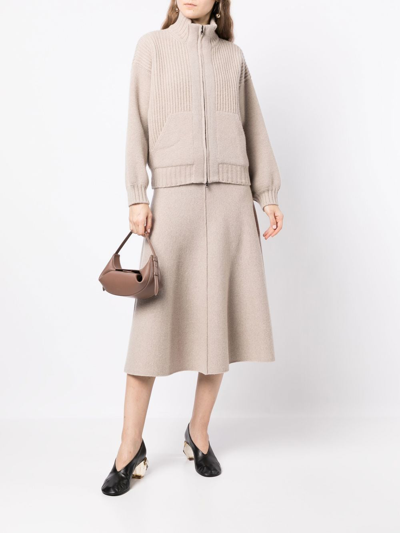 Shop Pringle Of Scotland Fine-knit Cashmere Midi Skirt In Nude