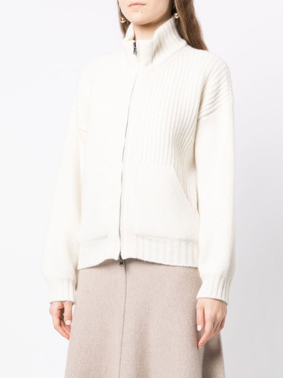 Shop Pringle Of Scotland Ribbed-knit Zip-up Jacket In Weiss