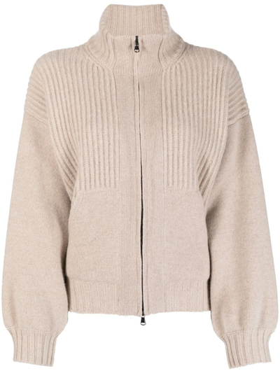 Shop Pringle Of Scotland Ribbed-knit Zip-up Jacket In Nude