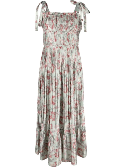 Shop Polo Ralph Lauren Camile Floral Print Pleated Dress In Green