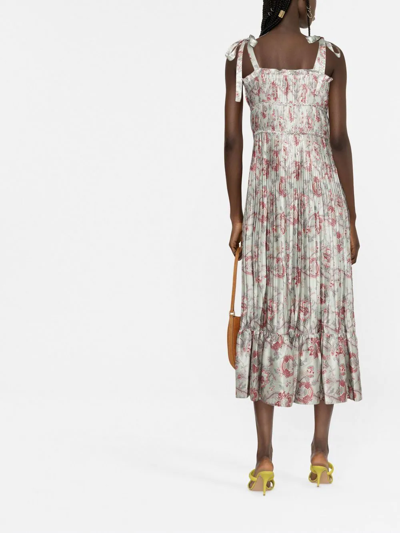 Shop Polo Ralph Lauren Camile Floral Print Pleated Dress In Green