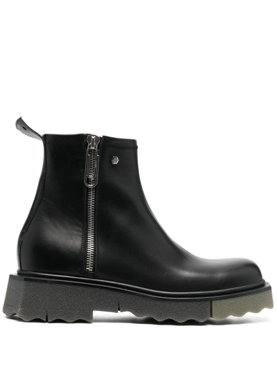 Off-white Zip-fastening Sponge Ankle Boots In Black Army Green