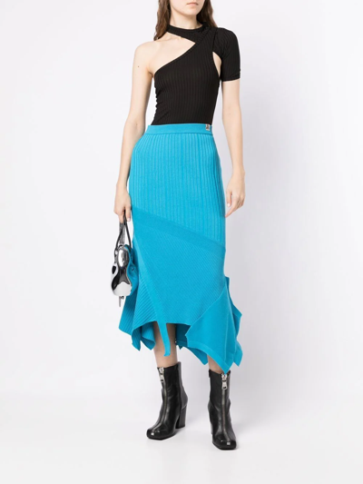 Shop Miharayasuhiro Knitted Asymmetric Patchwork Skirt In Blau