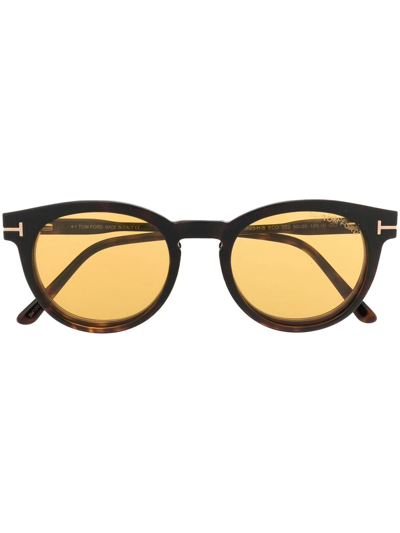 Tom Ford Removable Lense Round Glasses In Braun