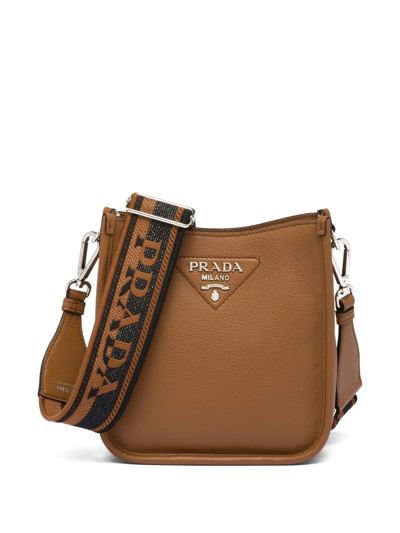 Shop Prada Mini Logo-plaque Shoulder Bag In Braun