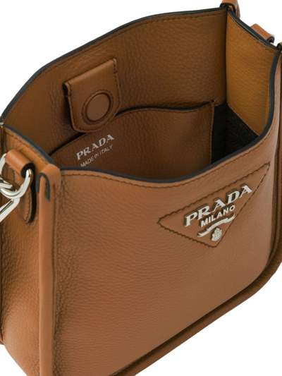 Shop Prada Mini Logo-plaque Shoulder Bag In Braun