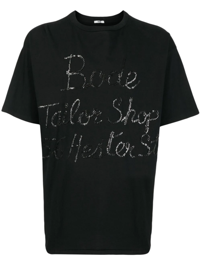 Shop Bode Sequin-logo Crew-neck T-shirt In Schwarz