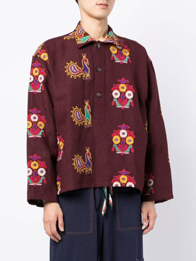 Shop Bode Embroidered Long-sleeved Shirt In Violett