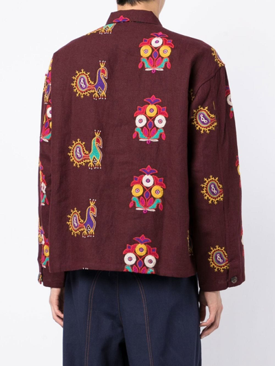 Shop Bode Embroidered Long-sleeved Shirt In Violett