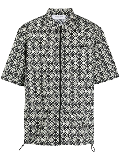 Shop Marine Serre Geometric-print Zip-up Shirt In Schwarz
