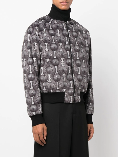 Shop Ozwald Boateng Geometric-print Silk Bomber Jacket In Gray