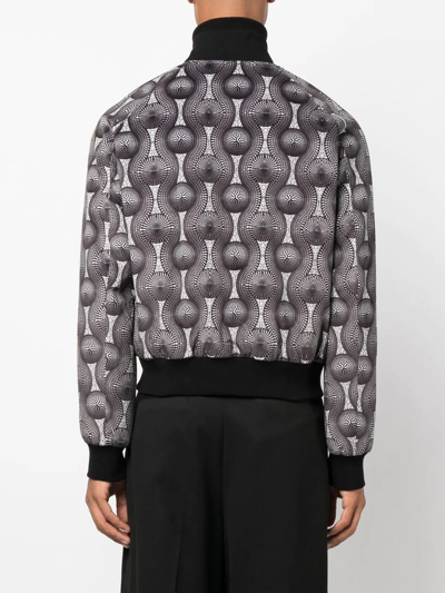 Shop Ozwald Boateng Geometric-print Silk Bomber Jacket In Gray