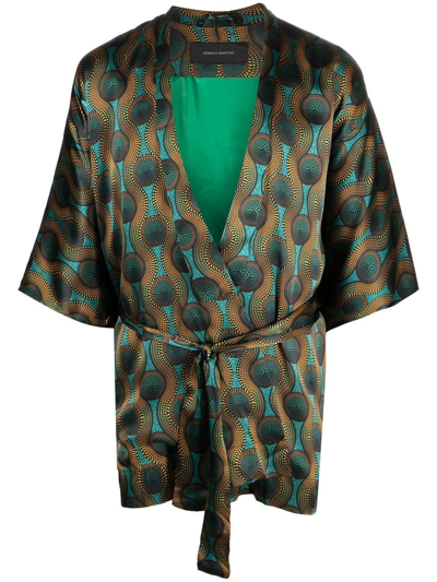 Ozwald Boateng Short Geometric-print Tie-waist Jacket In Grün