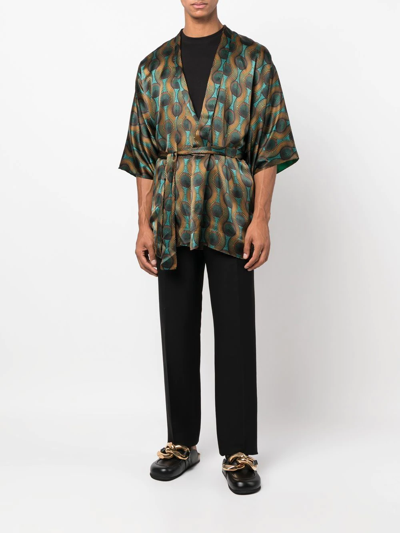 Ozwald Boateng Short Geometric-print Tie-waist Jacket In Grün