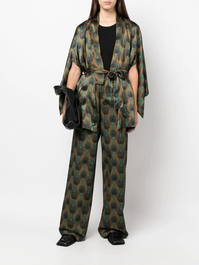 Ozwald Boateng Short Geometric-print Tie-waist Jacket In Grün