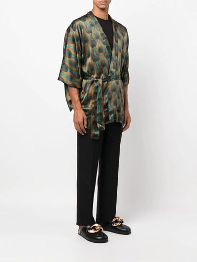 Ozwald Boateng Short Geometric-print Tie-waist Jacket In Grün