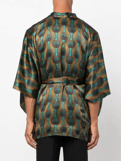 Ozwald Boateng Short Geometric-print Tie-waist Jacket In Grün