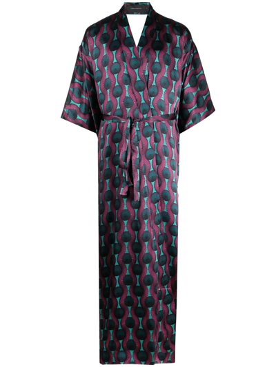 Ozwald Boateng Geometric-print Tie-waist Long Jacket In Violett