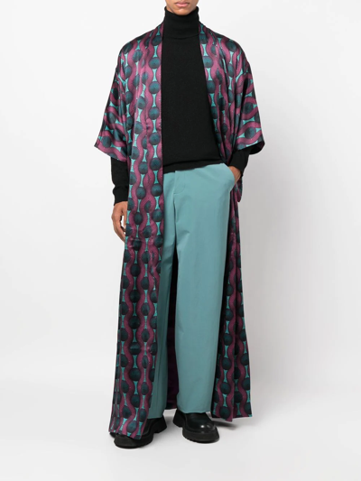 Shop Ozwald Boateng Geometric-print Tie-waist Long Jacket In Violett