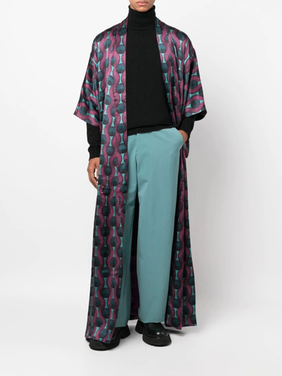 Ozwald Boateng Geometric-print Tie-waist Long Jacket In Violett