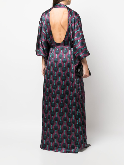 Ozwald Boateng Geometric-print Tie-waist Long Jacket In Violett