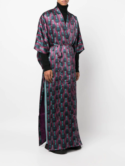 Ozwald Boateng Geometric-print Tie-waist Long Jacket In Violett