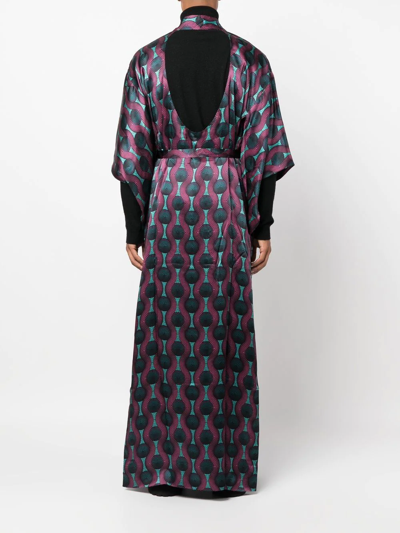 Ozwald Boateng Geometric-print Tie-waist Long Jacket In Violett