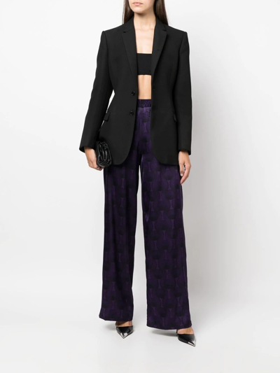 Ozwald Boateng Elastic Waist Printed Silk Trousers In Violett
