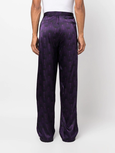 Ozwald Boateng Elastic Waist Printed Silk Trousers In Violett
