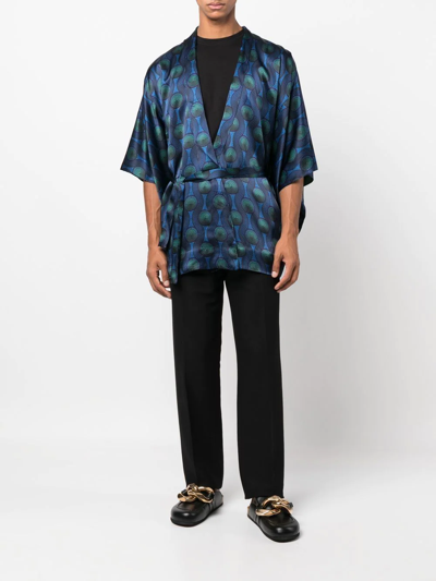 Shop Ozwald Boateng Short Geometric-print Tie-waist Jacket In Blau