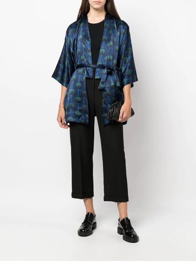 Ozwald Boateng Short Geometric-print Tie-waist Jacket In Blau